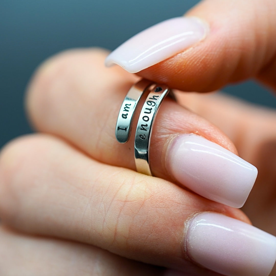 I Am Enough ring shown from the side